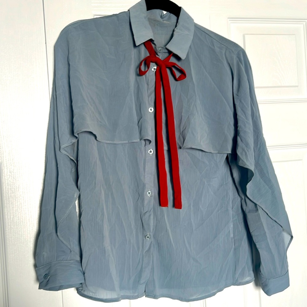 Blue Ruffle front blouse - Picture 3 of 13